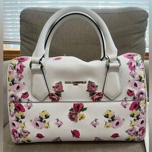 Karl Lagerfeld White and Pink Satchel with Floral Design